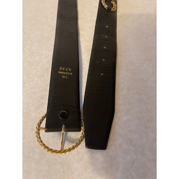Steerhide Leather Size 38 Women's Black and Gold Buckle Detail Adjustable Belt - Picture 6 of 6
